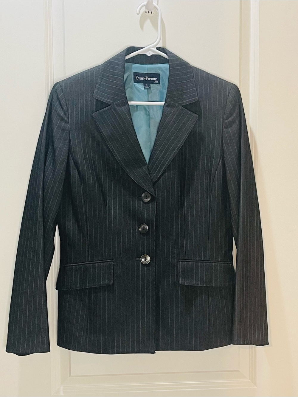 Evan Picone Navy Blue Pinstripe Blazer 8